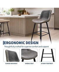 homfan Bar Stools Set of 2 with Backs, Counter Height Faux Leather Barstools, Metal Legs, Sawtooth Stitching, 350 lb