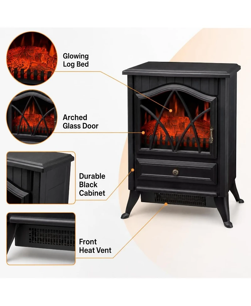 Freestanding Electric Fireplace Stove Heater, Portable Indoor Space Heater With Realistic Led Flame Effect And Quiet Operation For Living Room, Office