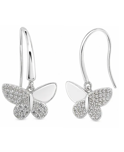 And Now This Cubic Zirconia Butterfly Drop Earring in Silver Plate, Gold Plate or Rose Gold Plate