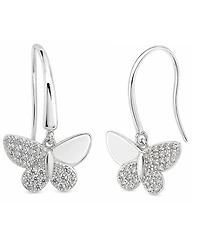 And Now This Cubic Zirconia Butterfly Drop Earring in Silver Plate, Gold Plate or Rose Gold Plate