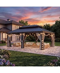 Aoxun Aluminum Hardtop Gazebo, Double Steel Roof Pavilion with Drainage System and Netting