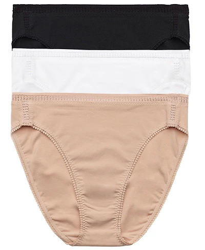 On Gossamer Regular Cabana Cotton-Blend Hi-Cut Brief Crochet Trim Panty, 3-Pack
