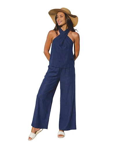 Cupshe Women's Criss-Cross Halter Neck Tank Top and High-Waisted Wide Leg Pants Outfits