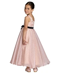 Mac Duggal Big Girls Polka Dot Chiffon Maxi Dress with Bow Sash