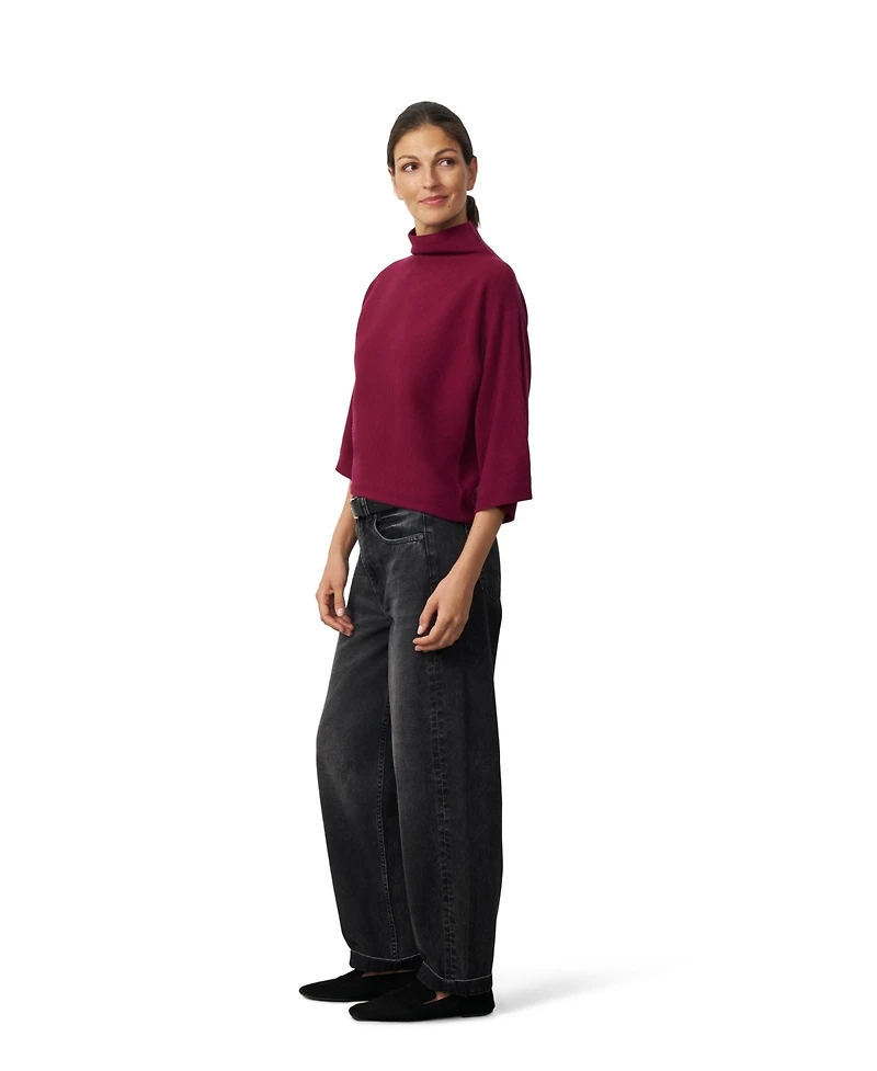 Cable & Gauge Women's Mock Neck Rib-Knit Dolman Sweater