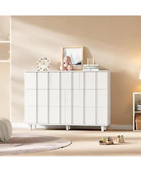 Modern Minimalist Wide Fluted Dresser Chest Of Drawers - 7 Drawer Clothing Storage Cabinet For Bedroom Small Space Nursery Living Room Or Entryway