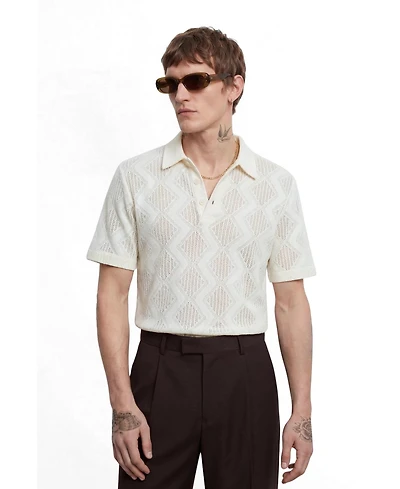 Twisted Tailor Men's Otis Diamond Cotton Crochet Polo Shirt