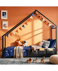 Ironck Twin Size Floor Bed Frame with Metal Slats
