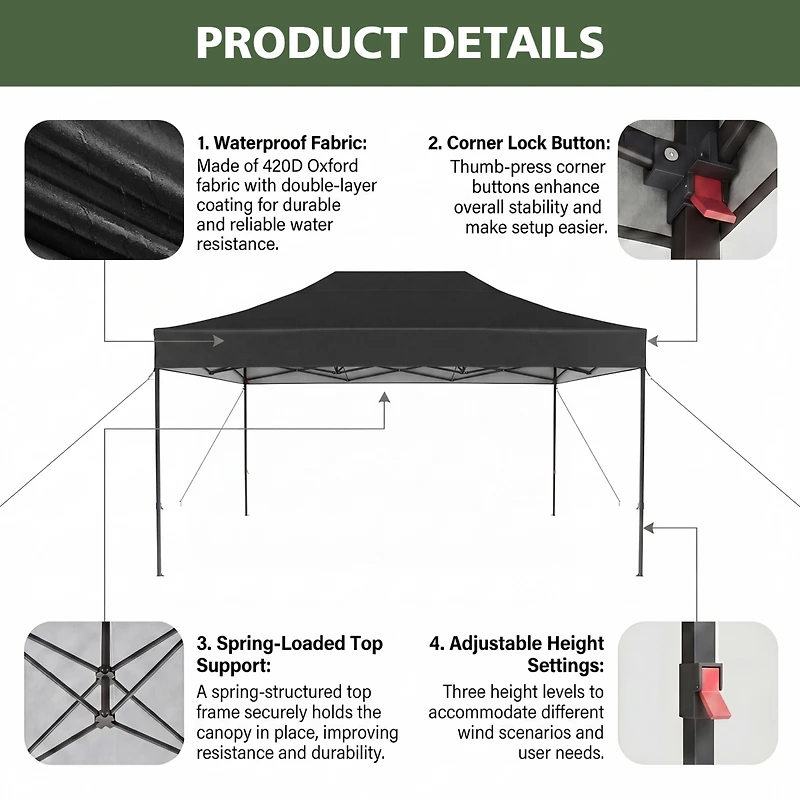 Aoxun Pop Up Canopy Tent, Instant Setup Waterproof Uv Protection Shelter with Roller Bag for Wedding Camping Lawn
