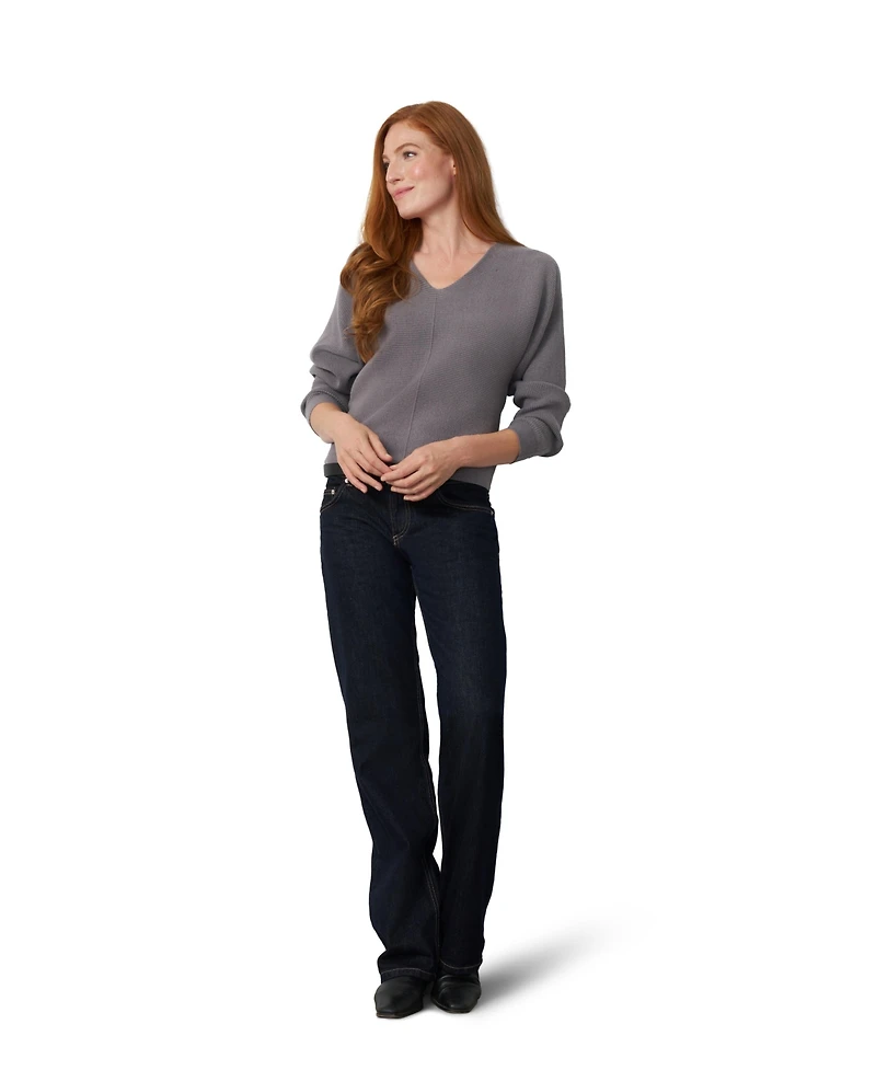 Cable & Gauge Women's Dolman Rib-Knit V-Neck Sweater