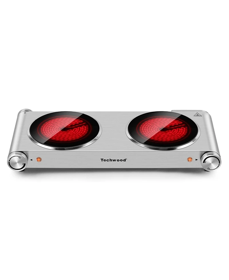 Techwood 1800W 2 Burners Electric Hot Plate Cooktop Infrared Ceramic Stove Top Easy To Clean Knob Control Countertop