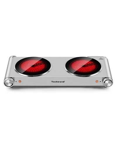 Techwood 1800W 2 Burners Electric Hot Plate Cooktop Infrared Ceramic Stove Top Easy To Clean Knob Control Countertop