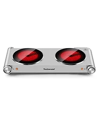 Techwood 1800W 2 Burners Electric Hot Plate Cooktop Infrared Ceramic Stove Top Easy To Clean Knob Control Countertop