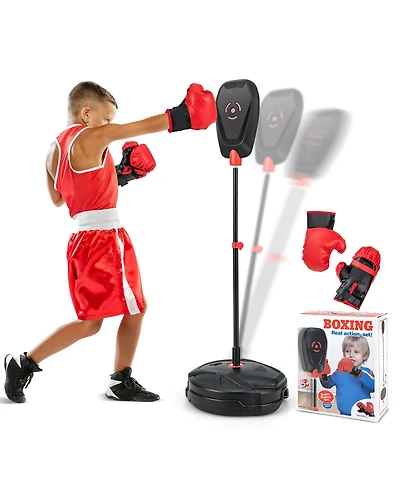 Glintex Kids Boxing Set, Inflation-Free Punching Bag with 33.5 to 51 in Adjustable Height, Quick Rebound Design, Gloves and Glove Holder