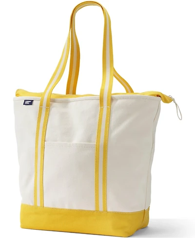 Lands' End Large 5 Pocket Zip Top Long Handle Canvas Tote Bag