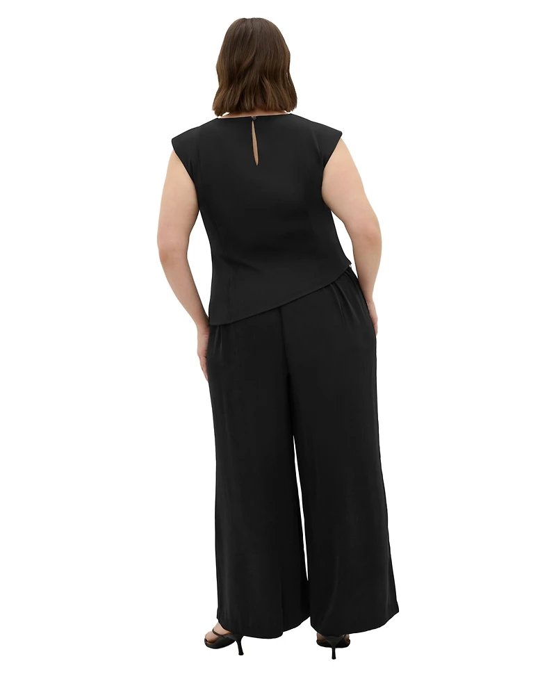 City Chic Plus Jett Sleeveless Pleat-Detail Blouse