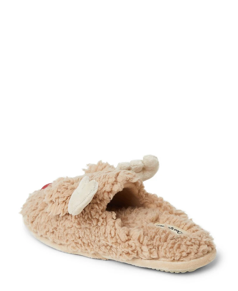 Dearfoams Women's Shay Holiday Christmas Reindeer Scuff Slipper