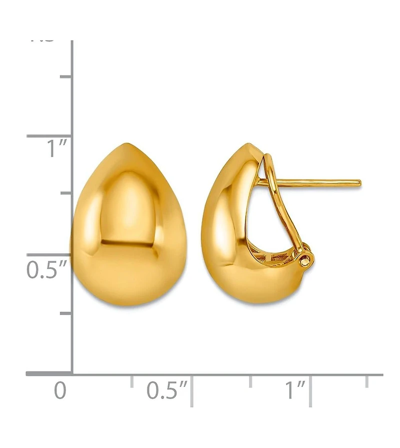 Curata Jewelry Teardrop Button Omega Back Earrings in 18k Yellow Gold