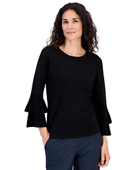 Kasper Petite Flare-Sleeve Boat Neck Textured-Stitch Sweater