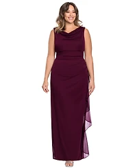 B&A By Betsy and Adam Plus Size Ruched Back Cowl Neck Ball Gown