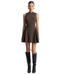 Avec Les Filles Women's Stretch Plaid Mock Neck Flounce Mini Dress