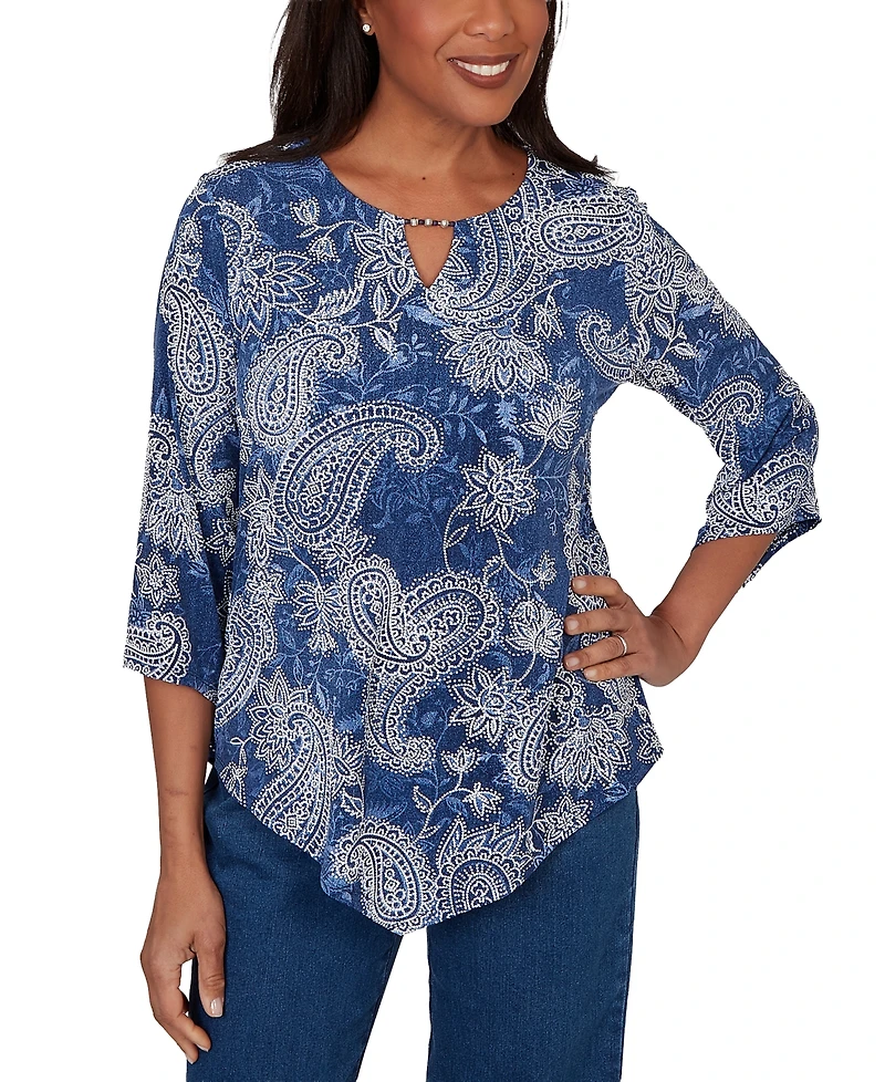 Alfred Dunner Petite Paisley Puff Printed Top