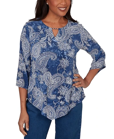 Alfred Dunner Petite Paisley Puff Printed Top