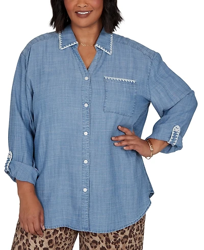 Ruby Rd. Plus Crochet Trim Soft Button Front Top
