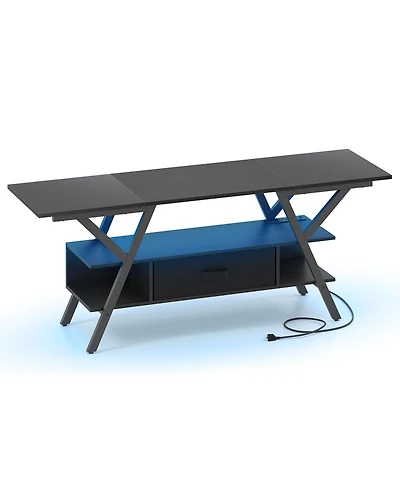 Slickblue Tv Stand for 65 Inch TVs with Power Outlets and Led Lights