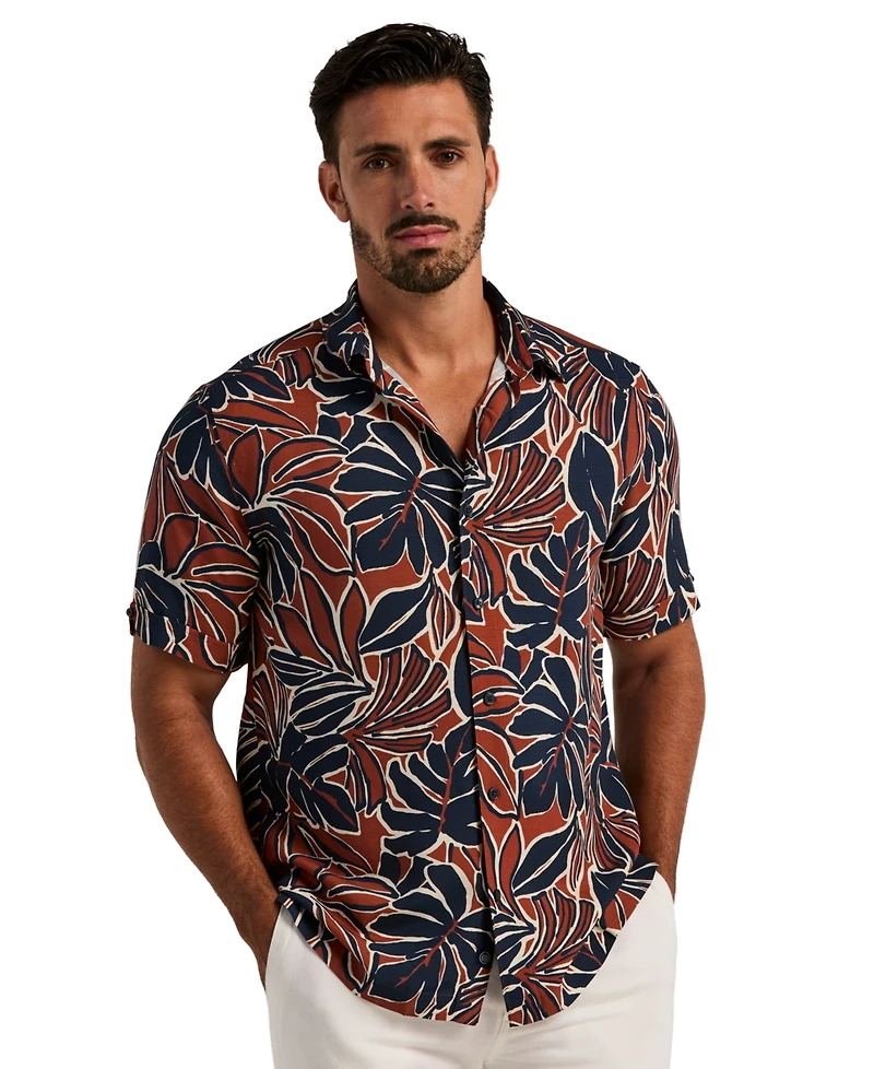 Cubavera Men's Tropical Print Point Collar Short-Sleeve Button-Up Shirt