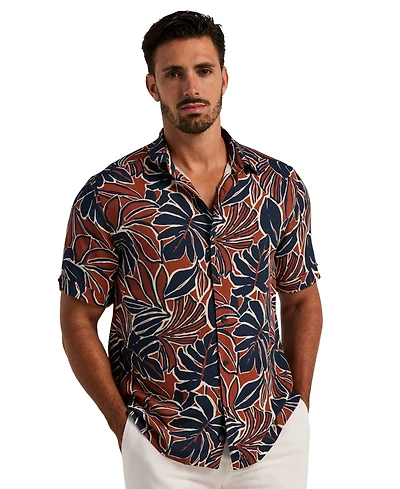 Cubavera Men's Tropical Print Point Collar Short-Sleeve Button-Up Shirt