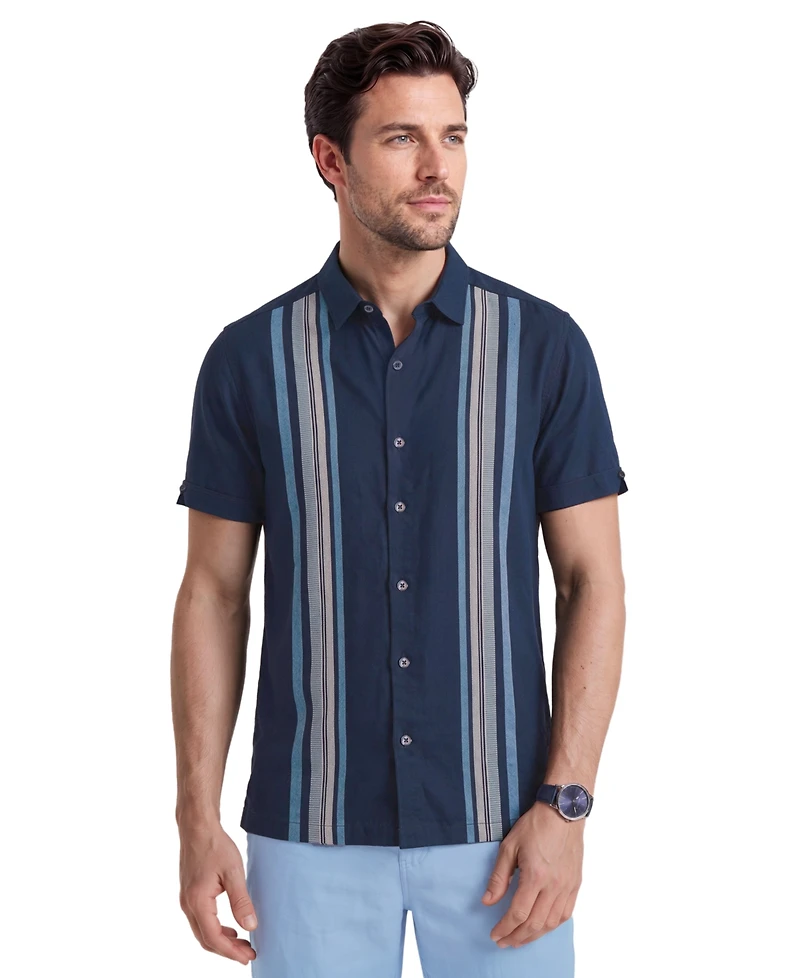 Cubavera Men's Vertical Panel Dobby Linen-Blend Short-Sleeve Button-Down Shirt
