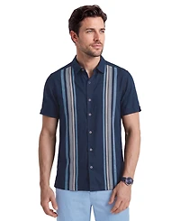 Cubavera Men's Vertical Panel Dobby Linen-Blend Short-Sleeve Button-Down Shirt