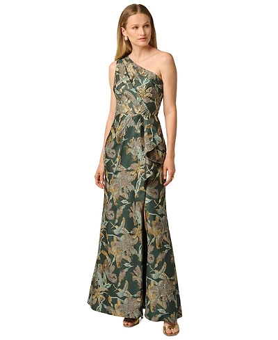 Adrianna Papell Petite Floral-Jacquard One-Shoulder Gown