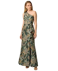 Adrianna Papell Petite Floral-Jacquard One-Shoulder Gown