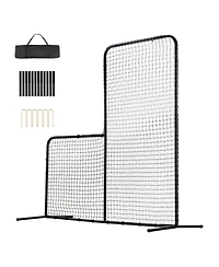 Sugift 7 x 7 Foot L Screen Baseball Safety Net with Body Protector Carry Bag and Ground Stakes
