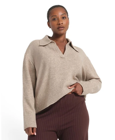 Estelle Women's Nellie Collared Relaxed V-Neck Sweater Knit