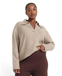 Estelle Women's Nellie Collared Relaxed V-Neck Sweater Knit