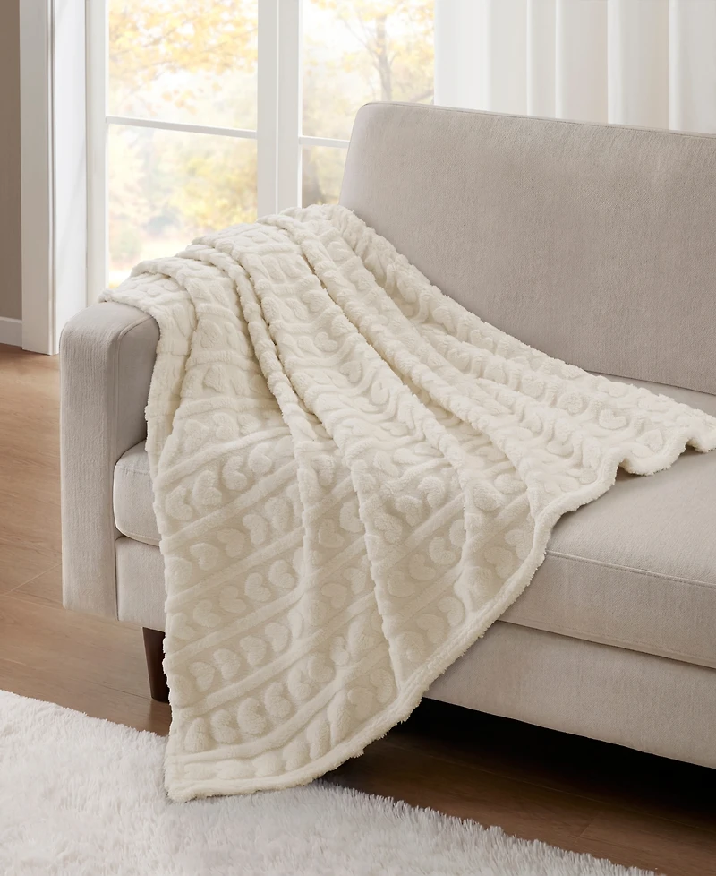 Premier Comfort Cozy Heart Jacquard Sherpa Throw, 50" x 60"