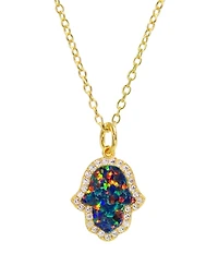 Kamaria Hamsa Hand Necklace with Lab Grown Opal 14k Gold Plated Sterling Silver