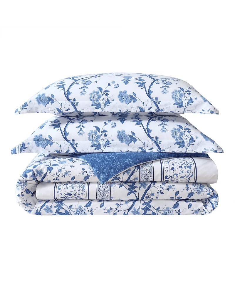 Laura Ashley Charlotte Cotton Reversible 3 Piece Comforter Set, Twin