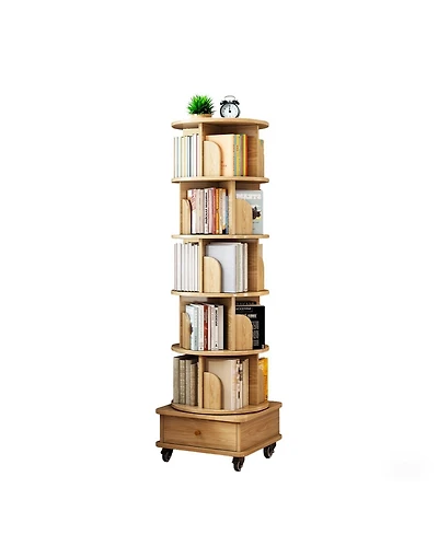 sumyeg 6-Tier Rotating Bookshelf with 360degree(s) Display, Wheels and Drawer, Space-Saving Storage Tower