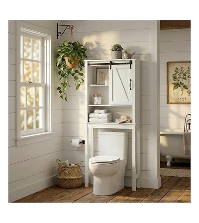 homfan Space Saving Over the Toilet Storage Cabinet, Freestanding Bathroom Organizer With Sliding Barn Door,Small Bathroom, Laundry