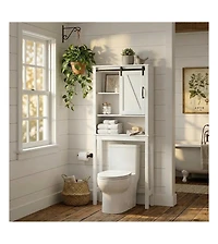 homfan Space Saving Over the Toilet Storage Cabinet, Freestanding Bathroom Organizer With Sliding Barn Door,Small Bathroom, Laundry