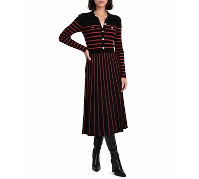 Elie Tahari Women's Elodie Long-Sleeve Collared Midi Sweater Dress