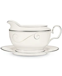Noritake Dinnerware, Platinum Wave Gravy Boat with Stand