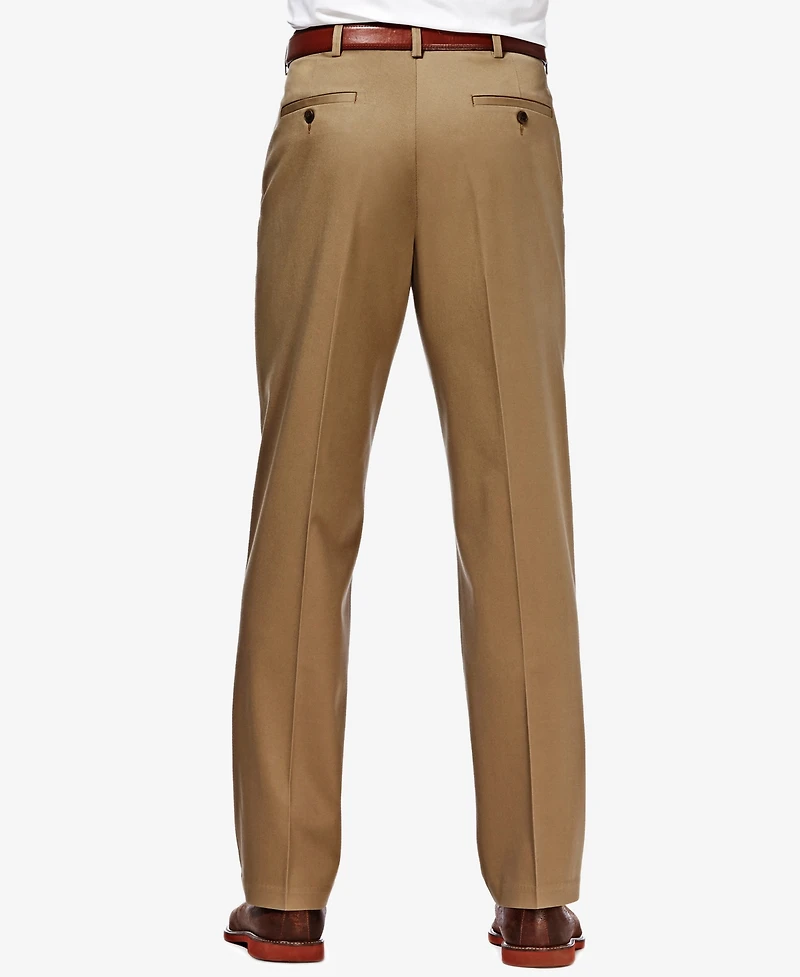 Haggar Men's Premium No Iron Khaki Classic Fit Flat Front Hidden Expandable Waist Pant