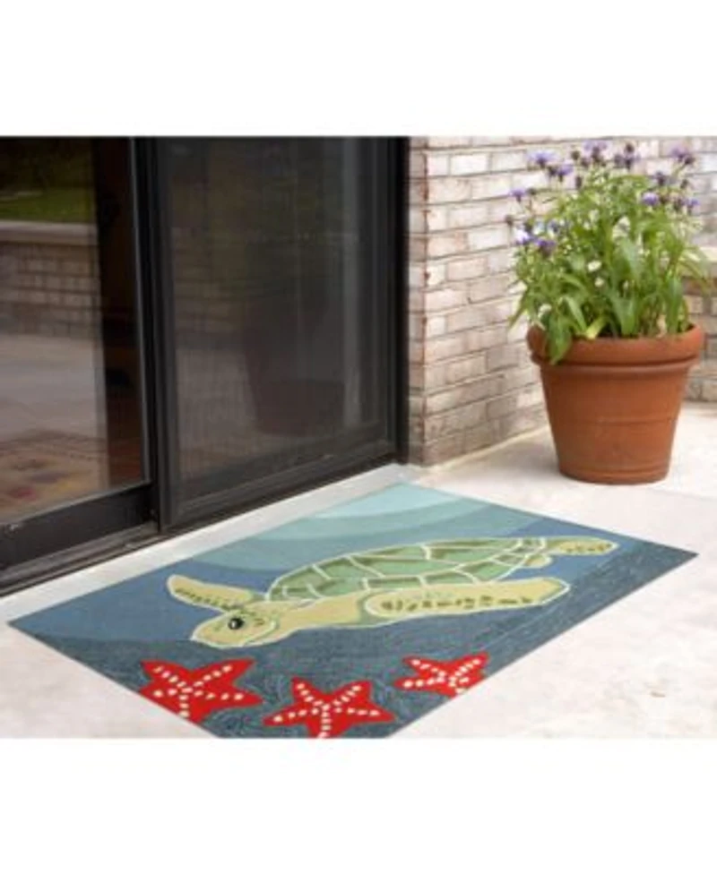 Liora Manne Front Porch Indoor Outdoor Sea Turtle Ocean Area Rug