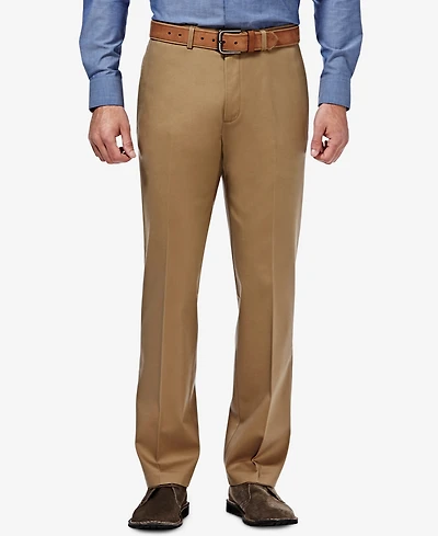 Haggar Men's Premium No Iron Khaki Straight-Fit Stretch Flat-Front Pants