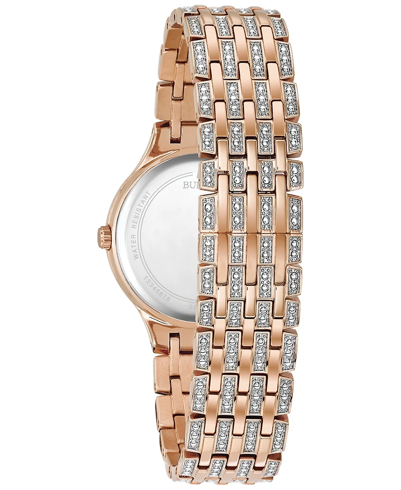 Bulova Women's Crystal Accented Rose Gold-Tone Stainless Steel Bracelet Watch 32mm 98L235